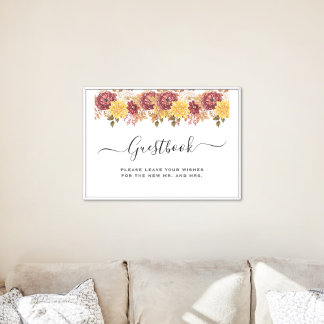Elegant Höstvattenfärg Blommigt Bröllop Poster