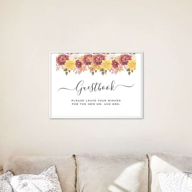 Elegant Höstvattenfärg Blommigt Bröllop Poster (Elegant Autumn Watercolor Floral Wedding Party Supplies)