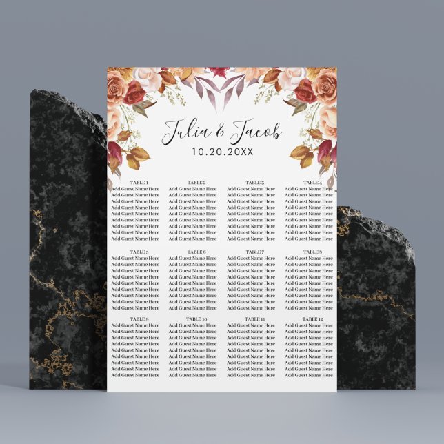 Elegant Höstvattenfärg Blommigt Bröllop Poster (Elegant Autumn Watercolor Floral Wedding Party Supplies)