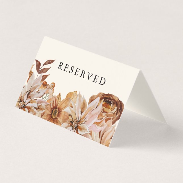 Elegant Höstvattenfärg Ecru Bröllop reserverad Kort (Framsida)