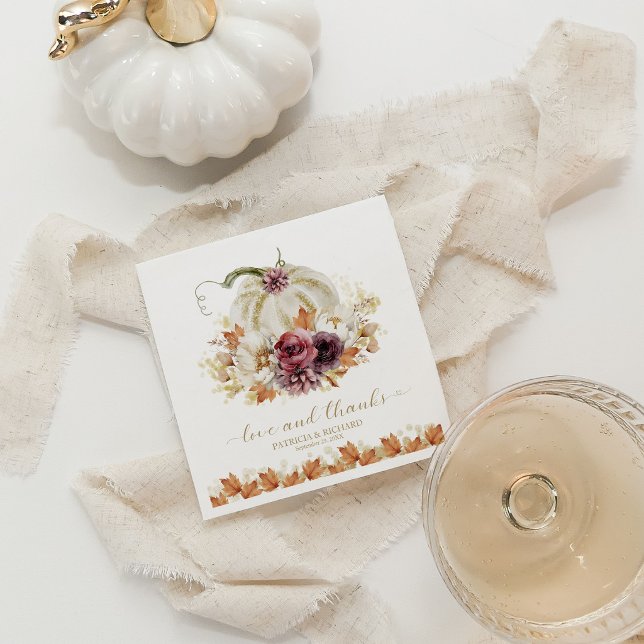 Elegant höstvitt pumpa blommande bröllop pappersservett (Skapare uppladdad)
