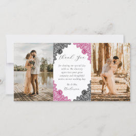 Elegant Hot Pink and Black Floral Wedding Photo Tack Kort