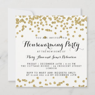 Elegant Houseuppvärmning Party Guld Glitter confet Inbjudningar