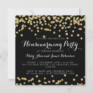 Elegant Houseuppvärmning Party Guld Glitter confet Inbjudningar