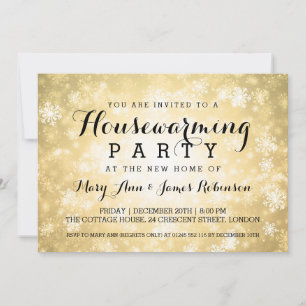Elegant Houseuppvärmning Party Guld Winter Wonderl Inbjudningar