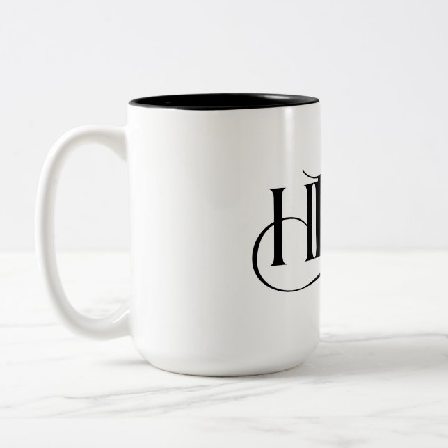 Elegant HR-monogram och lekfull kattmugg Två-Tonad Mugg (Vänster)