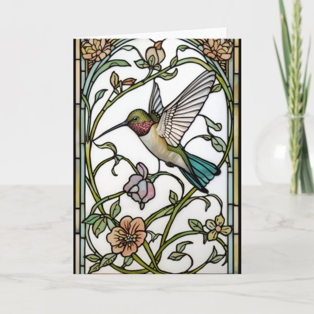 Elegant hummingbird artwork botanical boho chic kort (Framsida)