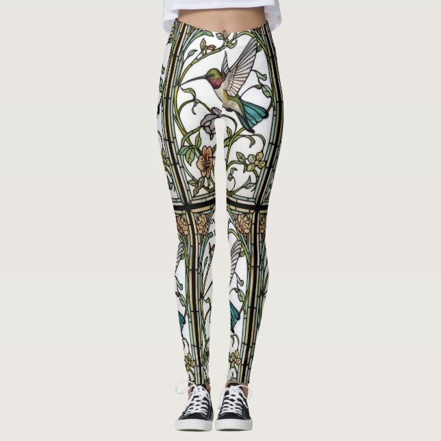 Elegant hummingbird artwork botanical boho chic leggings (Framsida)
