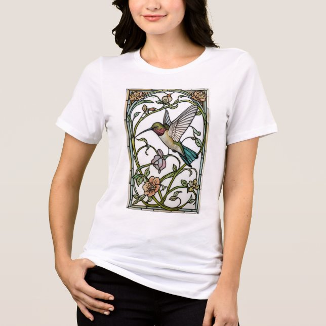 Elegant hummingbird artwork botanical boho chic t shirt (Framsida)