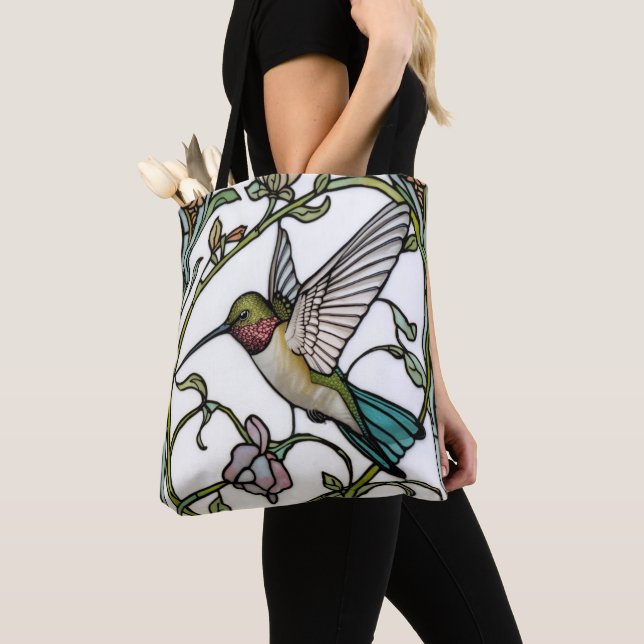 Elegant hummingbird artwork botanical boho chic tygkasse (Närbild)