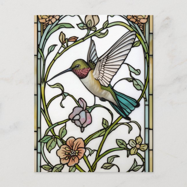 Elegant hummingbird artwork botanical boho chic vykort (Framsida)