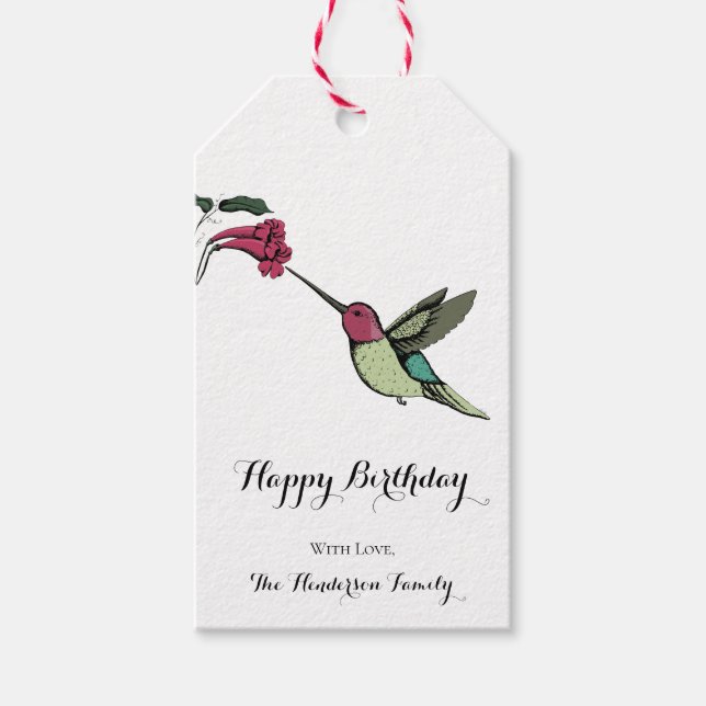 Elegant Hummingbird Birthday Presentetikett (Framsidan)
