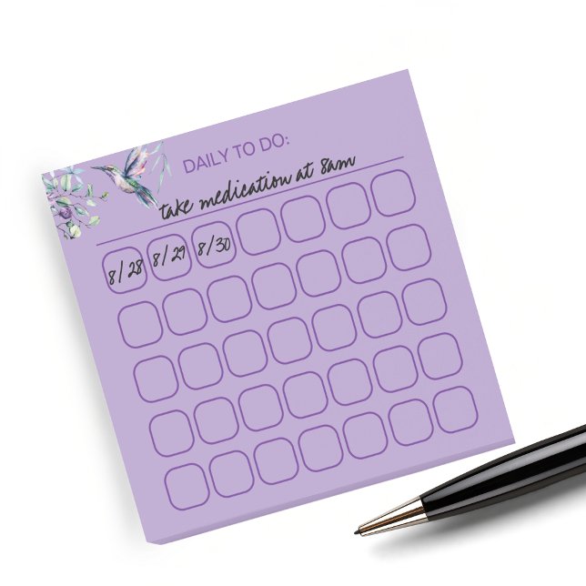 Elegant Hummingbird Daily to Do Tracker Post-it Block (These pretty sticky notes are the perfect reminder to complete daily tasks. )