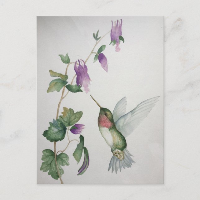 Elegant Hummingbird Garden Watercolor Vykort (Framsida)