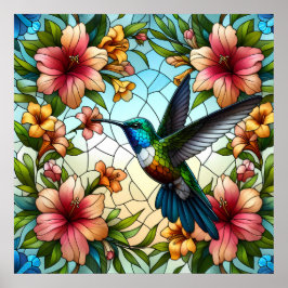 Elegant Hummingbird Glas Effekt Poster
