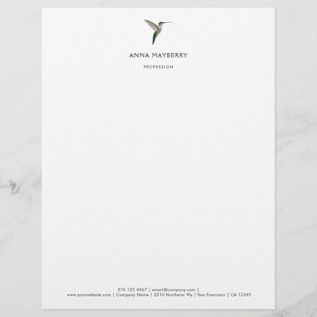 Elegant Hummingbird Letterhead Brevhuvud (Framsida)