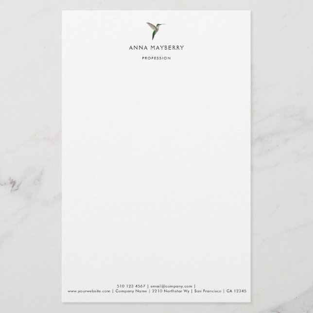 Elegant Hummingbird Letterhead Brevpapper (Framsida)