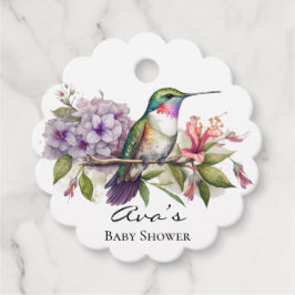 Elegant Hummingbird Lila Blommigt Girl Baby Shower Gåvor Etiketter