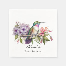 Elegant Hummingbird Lila Blommigt Girl Baby Shower Pappersservett