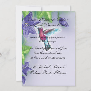 elegant hummingbird lila blommor bröllop inbjudningar