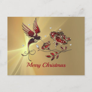 Elegant Hummingbird Red Blommigt Graphic jul Vykort
