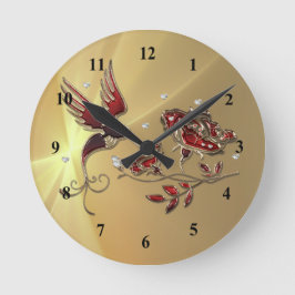 Elegant Hummingbird Red Blommigt Graphic Rund Klocka