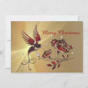 Elegant Hummingbird Red Blommigt jul - platta Julkort