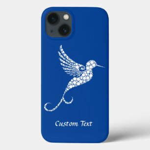 Elegant Hummingbird White on Blue Design