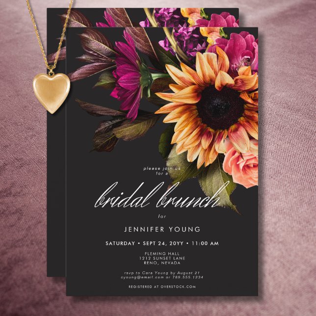 Elegant Humörrik Livlig Solnedgång Blommig Bröllop Inbjudningar (Elegant Moody Vibrant Sunset Floral Bridal Brunch Invitation)