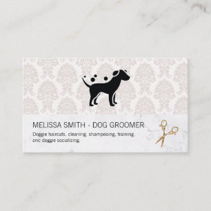 Elegant Hund Groomer Chicen Damask Marble Visitkort