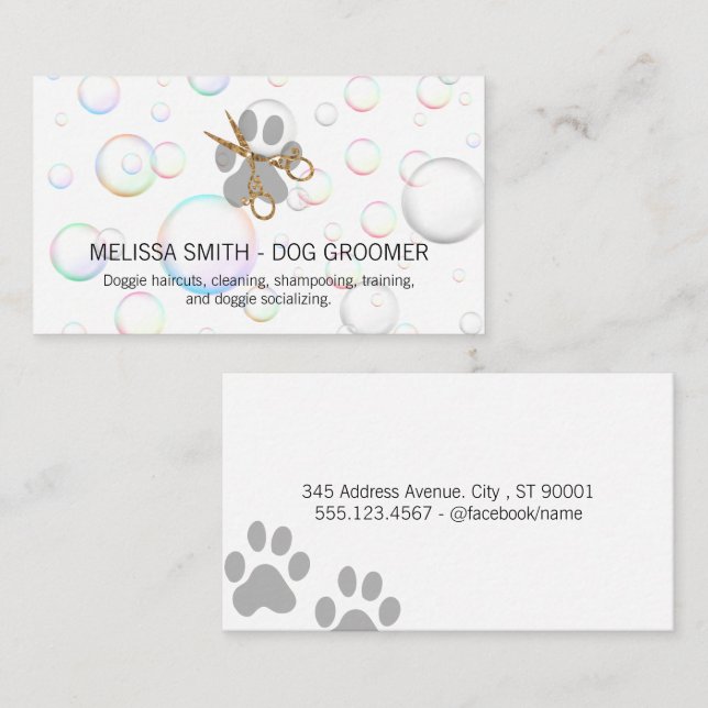 Elegant Hund Groomer | Soap Bubbles Visitkort (Fram/baksida)