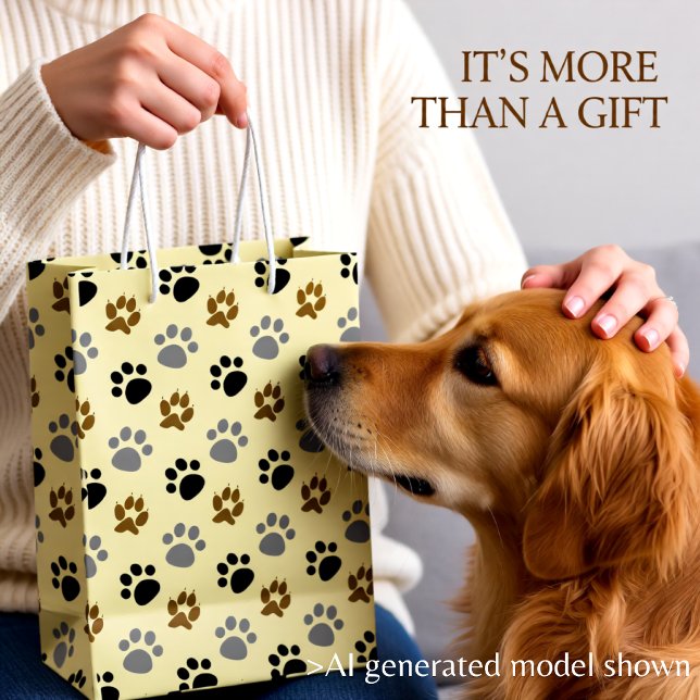 Elegant hund kram fot cream (Neutral Paw Print Pattern – Fun Dog Lover Paws Medium Gift Bag)