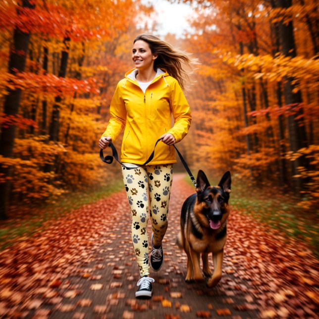 Elegant Hund pet tassar kräm Leggings (Elegant Cream and Brown Dog Paw Print Leggings)