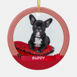 Elegant Hund Puppy Pet Photo Red Ribbon Julgransprydnad Keramik