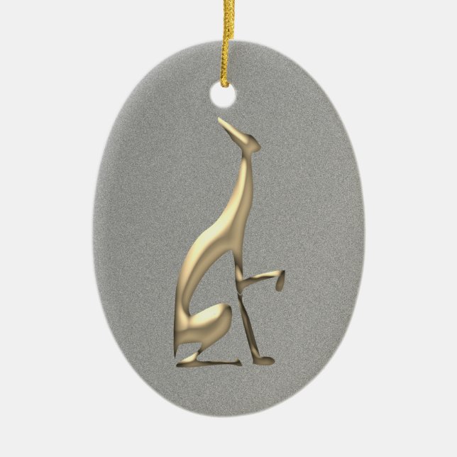 Elegant Hund Silhouette Guld och Silver Julgransprydnad Keramik (Framsidan)