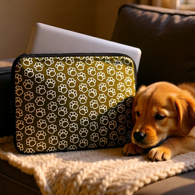 Elegant Hund tassar brun Laptop Fodral (Elegant Brown Dog Paw Pattern Minimal Pet Lover Laptop Sleeve)
