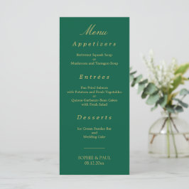 Elegant Hunter Grönt Golden Beige Bröllop Menu Meny