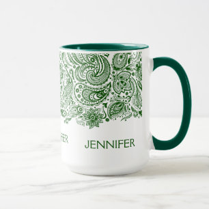 Elegant Hunter Grönt och White Paisley Mugg