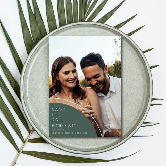 Elegant Hunter Grönt Photo Bröllop spara datum Datumet (Elegant Hunter Green Photo Wedding Save The Date)