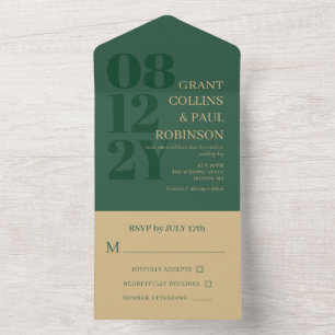 Elegant Hunter Grönt & Tan Typography Bröllop