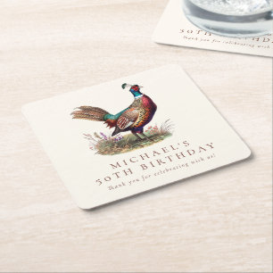 Elegant Hunting Pheasant Vuxen 50:e Födelsedagsfes Underlägg Papper Kvadrat