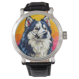 Elegant Husky-porträtt med livfull solnedgång Armbandsur