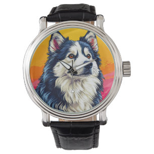 Elegant Husky-porträtt med livfull solnedgång Armbandsur
