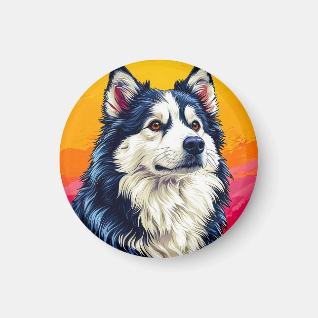 Elegant huskyporträtt med levande solnedgång magnet (Framsidan)