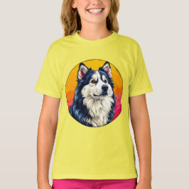 Elegant huskyporträtt med livfull solnedgång t shirt