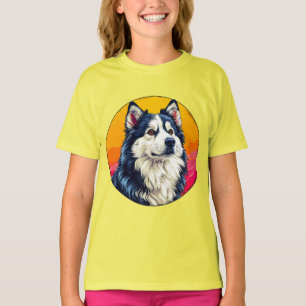 Elegant huskyporträtt med livfull solnedgång t shirt