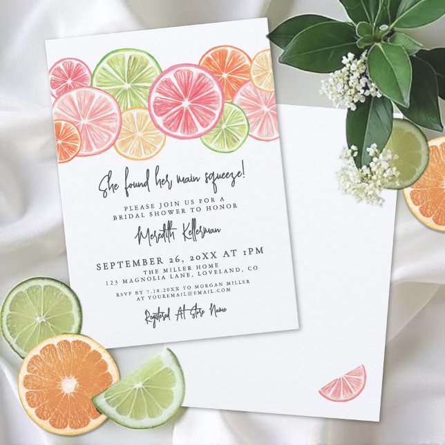 Elegant Huvudpress Citrus Bröllopsdusch Inbjudningar (Elegant Main Squeeze Citrus Bridal Shower Invitation)
