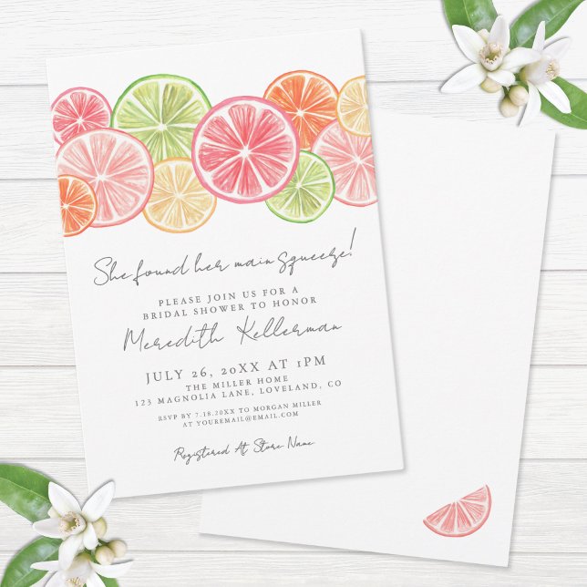 Elegant Huvudpress Citrus Bröllopsdusch Inbjudningar (Elegant Main Squeeze Citrus Bridal Shower Invitation)