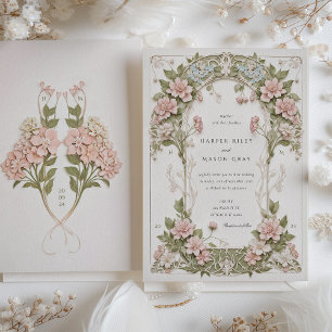 Elegant Hydrangea Art nouveau Bröllop Inbjudningar