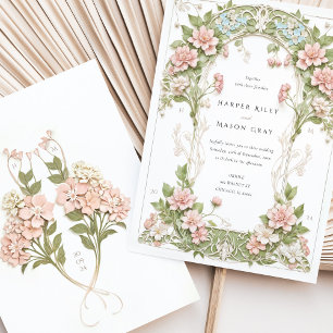 Elegant Hydrangea Art nouveau Bröllop Inbjudningar